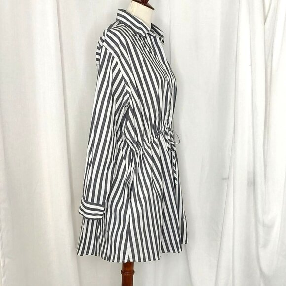 Pistola Layla Cinched Waist Dress Alani Striped XS oversized Rekaxed Gray Cotto - Picture 7 of 10